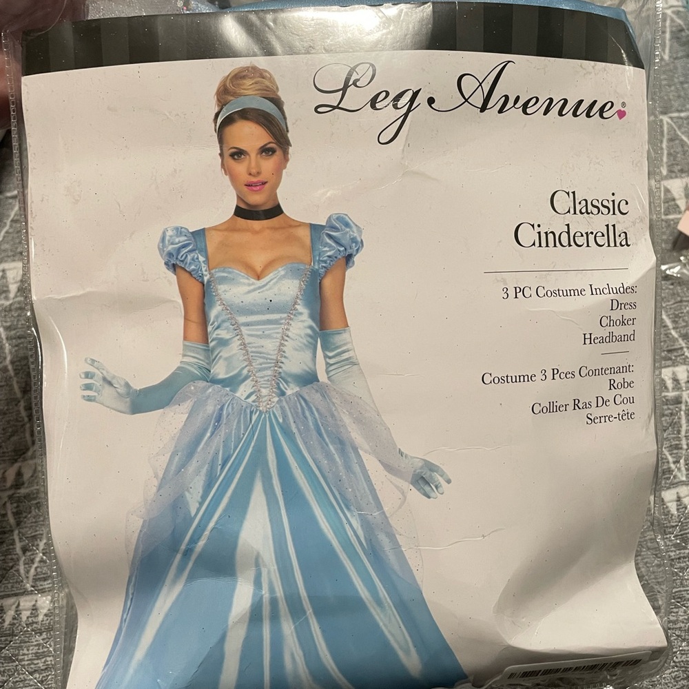 Leg Avenue Cinderella Costume w/Flowing Gown and blue headband with black choker